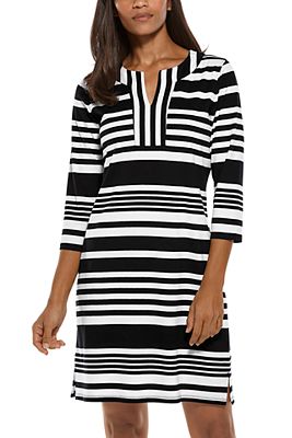 Coolibar UPF 50 Womens Oceanside Tunic Dress Sun Protective 2X- Black Modern Palm