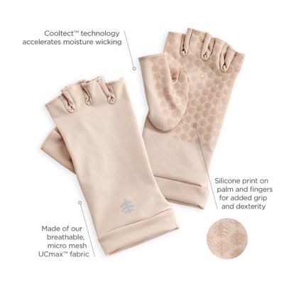 Coolibar UPF 50 Unisex Fingerless Sun Gloves Medium Beige for sale online